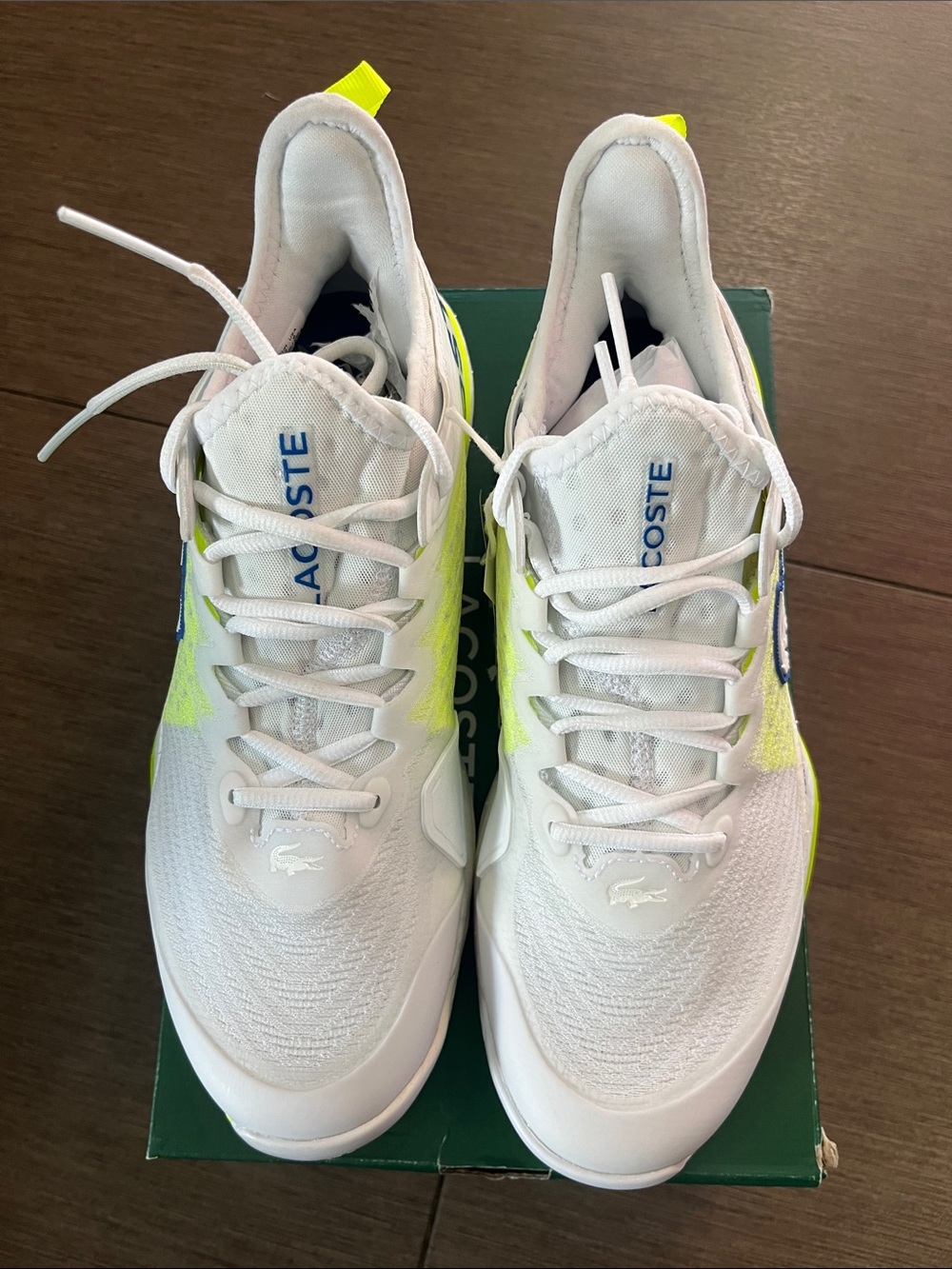 Lacoste Men’s AG-LT23 White & Yellow Low-Top Sport Tennis Court Shoes